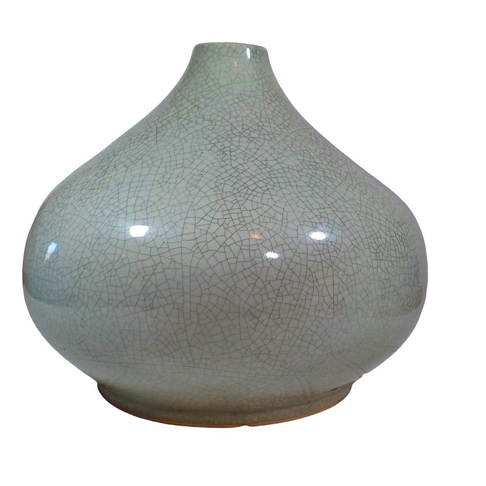 Rare Unique Vintage Maitland Smith Light Jade Green Celadon Pottery Vase